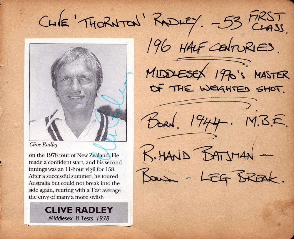 Lot 277: Clive Radley Cricket Test Player signed autograph page.