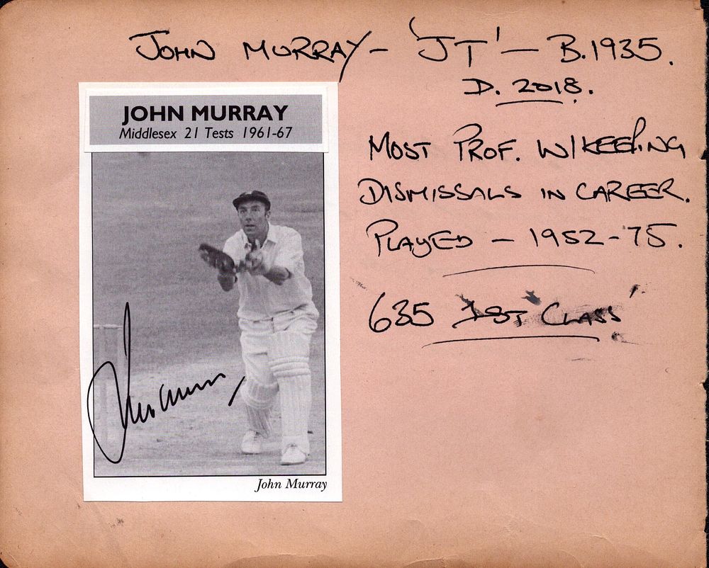 Lot 278: John Murray Cricket Test Player signed autograph page.