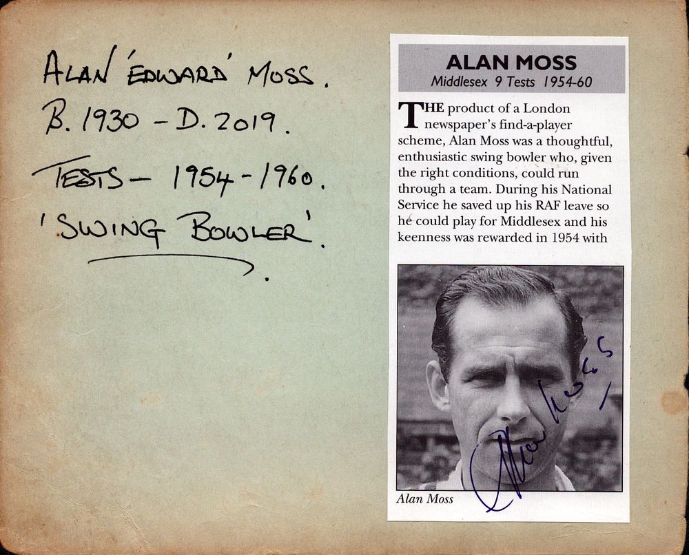 Lot 279: Alan Moss Cricket Test Player signed autograph page.