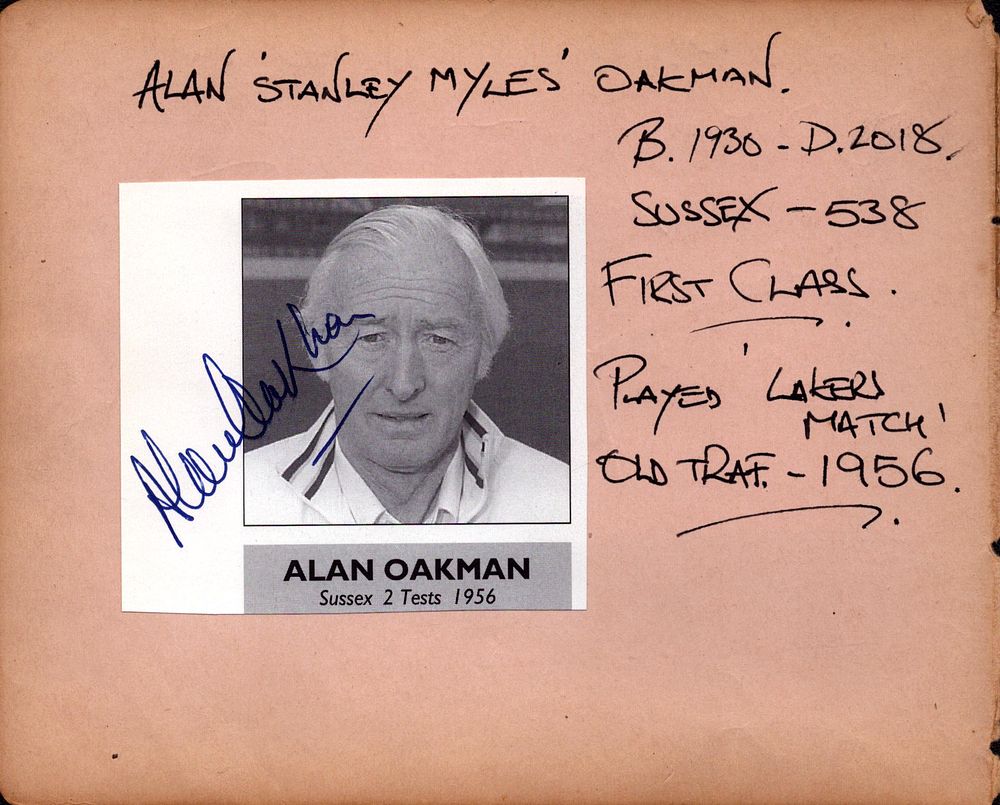 Lot 280: Alan Oakman Cricket Test Player signed autograph page.