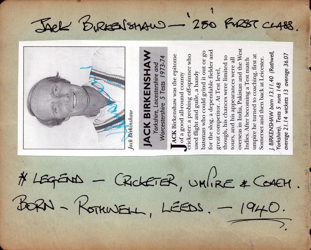 Lot 282: Jack Birkenshaw Cricket Test Player signed autograph page.
