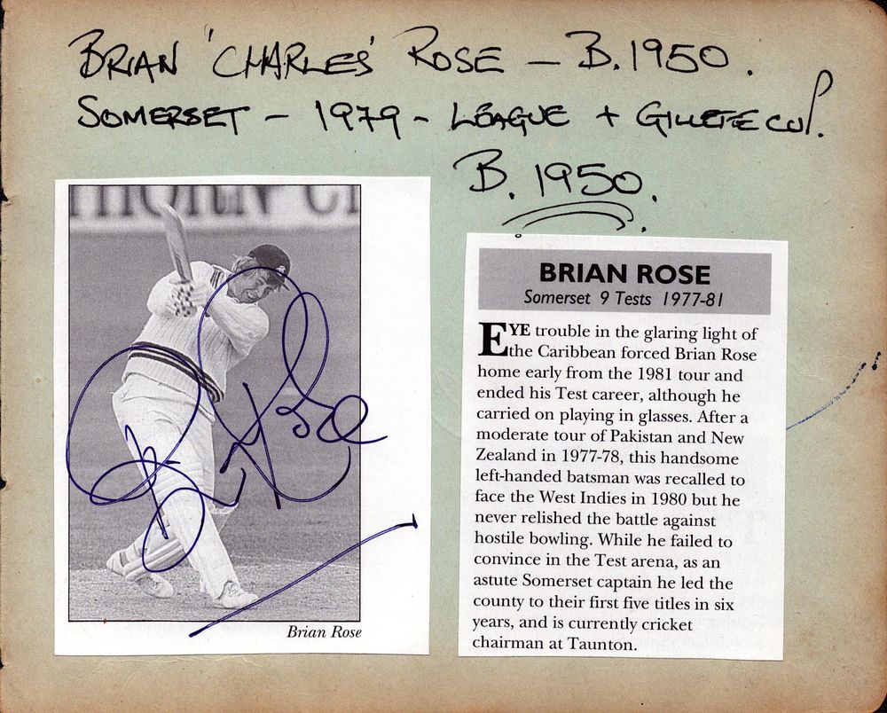 Lot 285: Brian Rose Cricket Test Player signed autograph page.