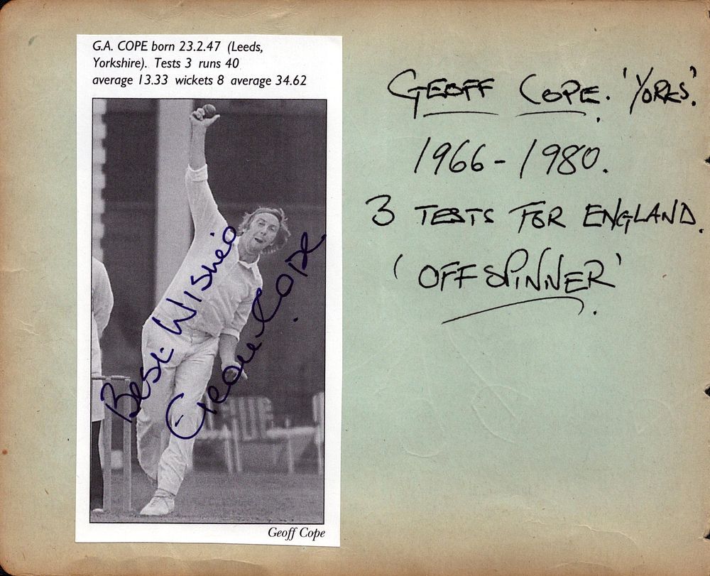 Lot 286: Geoff Cope Cricket Test Player signed autograph page.