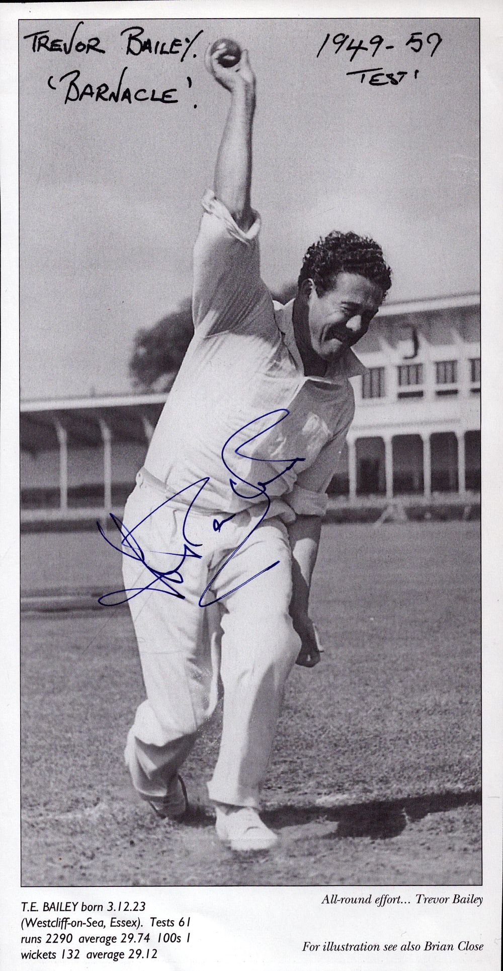 Lot 287: Trevor Bailey signed England Test player information photo...