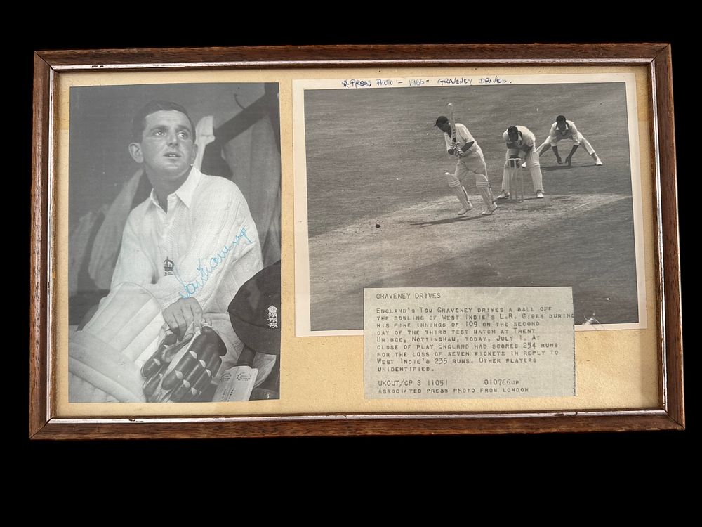 Lot 302: Tom Graveney signed vintage black and white press...