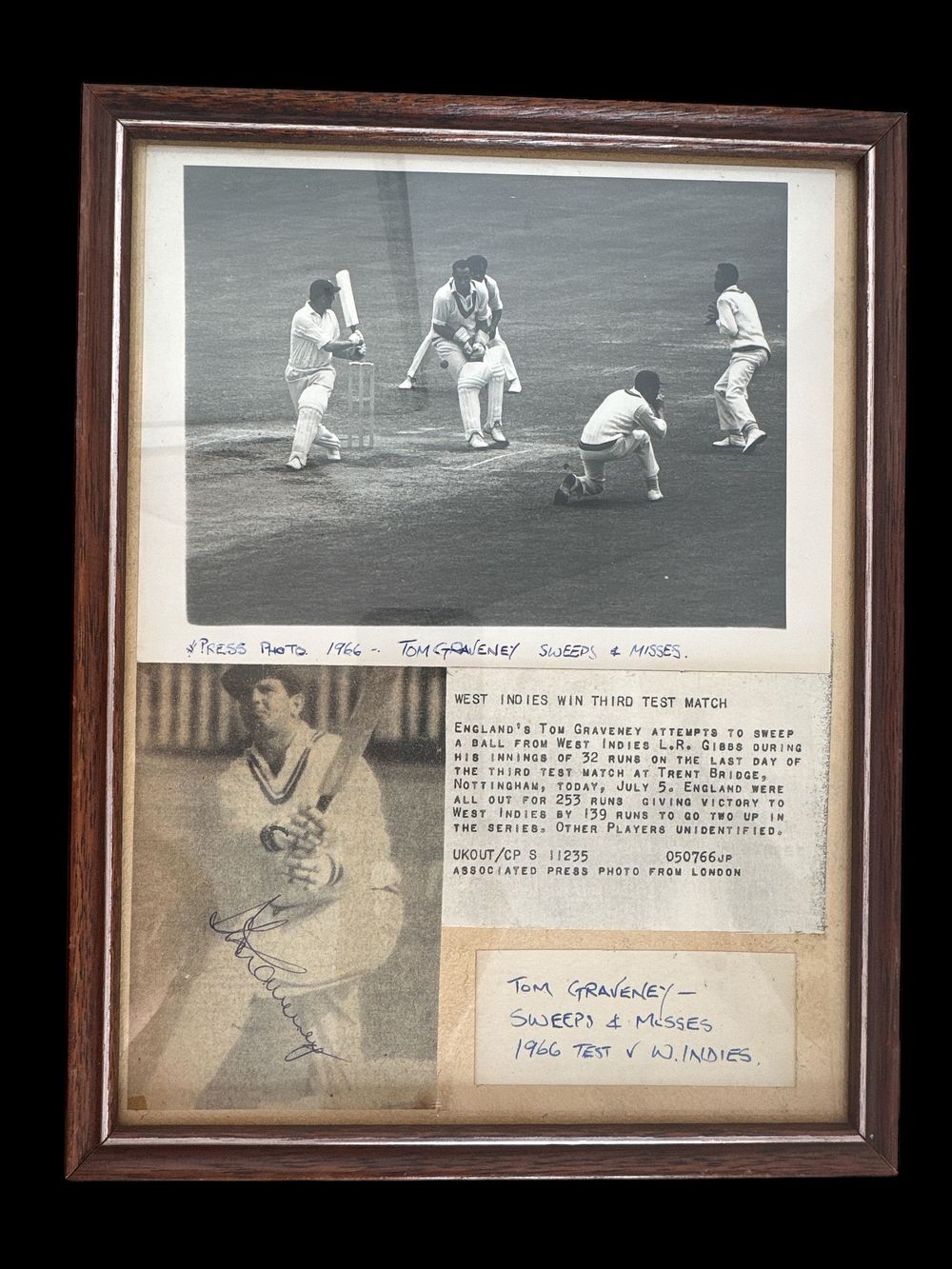 Lot 305: Tom Graveney signed vintage black and white press...