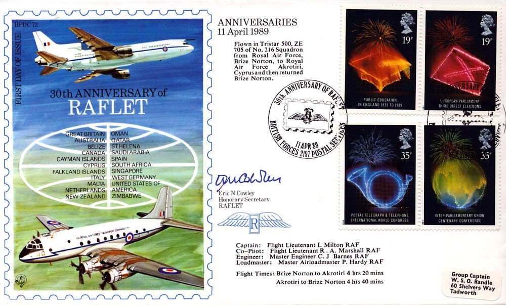 Lot 309: Eric N. Cowley signed FDC. Group Captain W.S.O....
