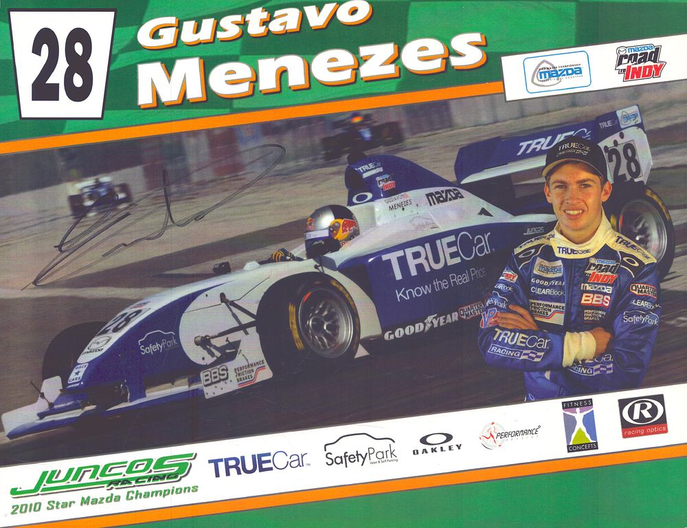 Lot 330: Gustavo Menezes signed Juncos Racing promo card, 108inch.