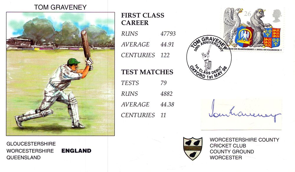 Lot 351: Tom Graveney signed Tom Graveney Worcestershire CCC 50th...