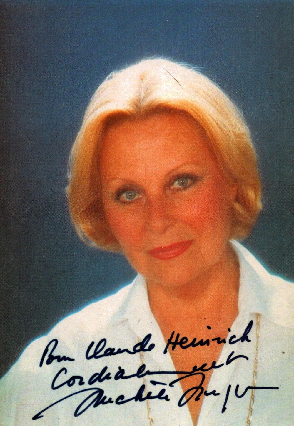 Lot 447: Michele Morgan signed 6x4 inch photo card colour,...