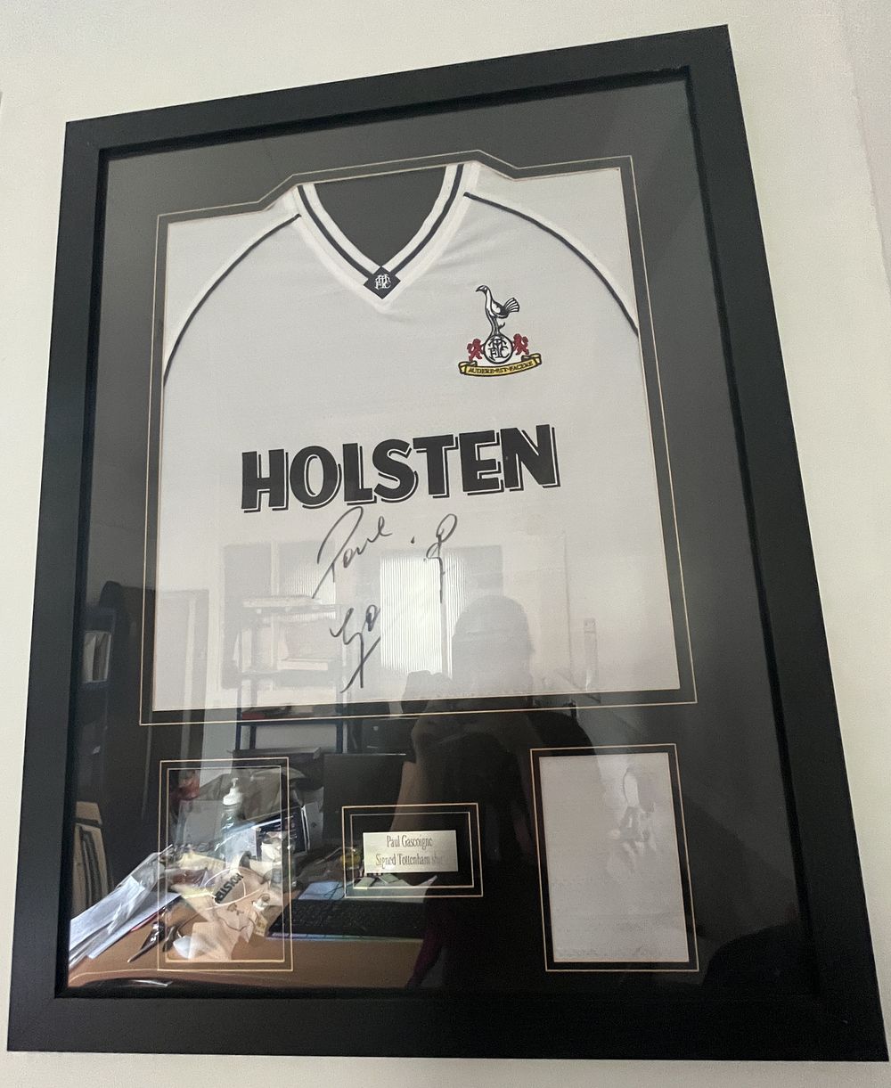 Lot 450: Paul Gascoine signed Tottenham Hotspur signed mounted shirt,...