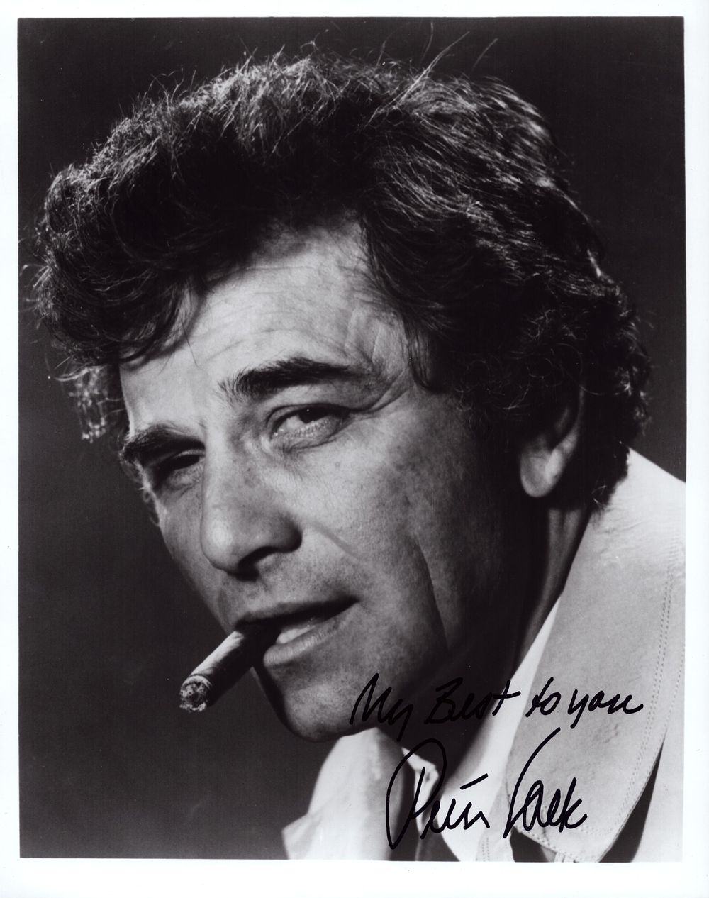 Lot 556: Peter Falk signed 10x8inch black and white photo.