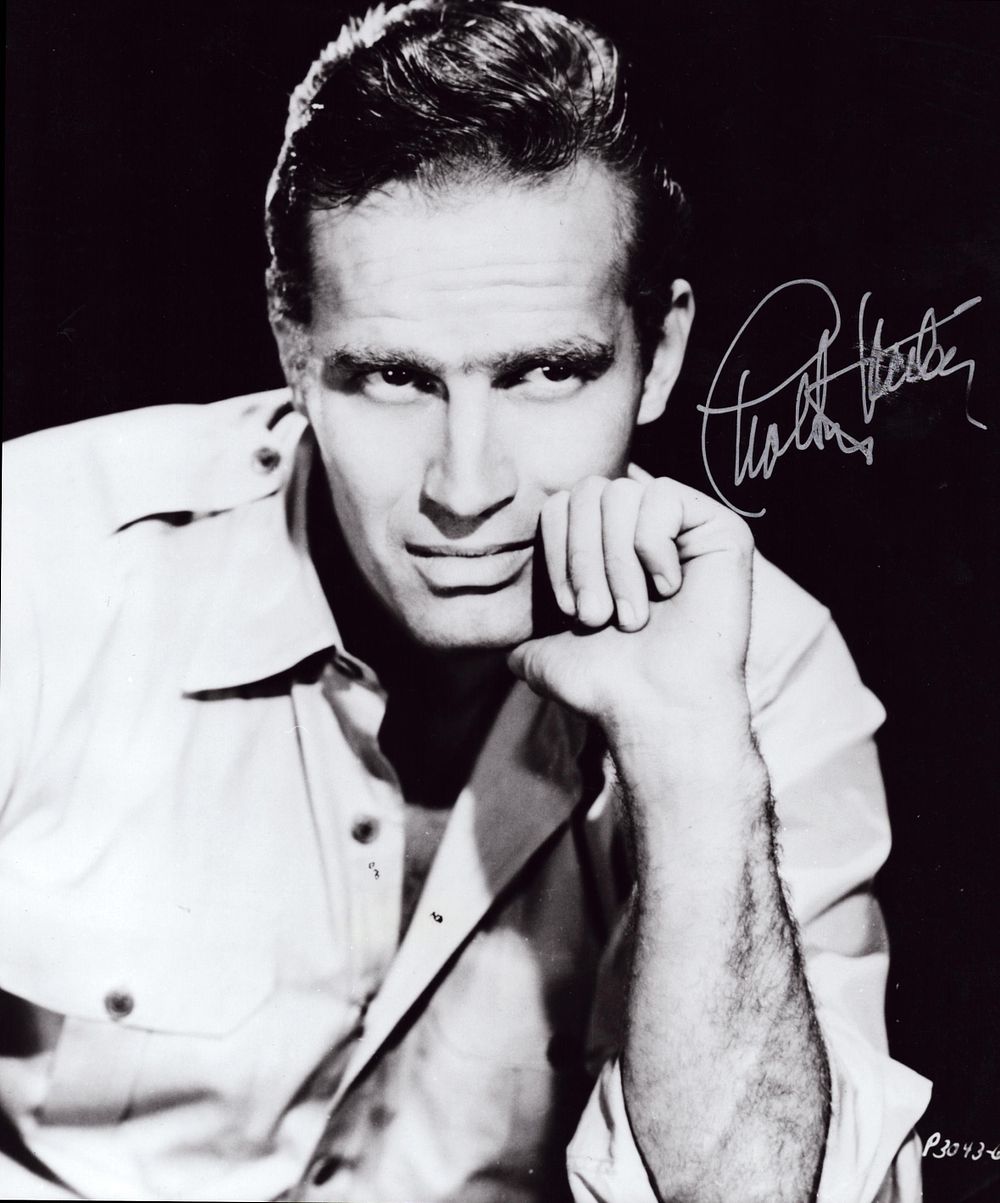 Lot 562: Charlton Heston signed 10x8inch black and white photo.