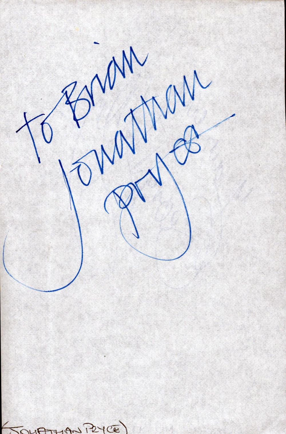 Lot 569: Jonathan Pryce and George Melly signed album page.