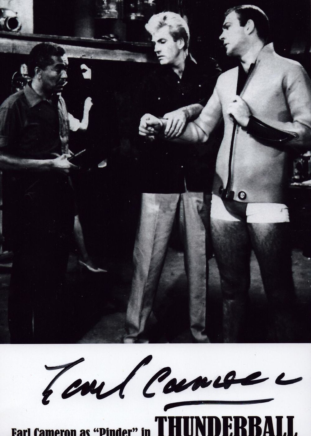Lot 575: Earl Cameron signed James Bond Thunderball 7x5inch black...