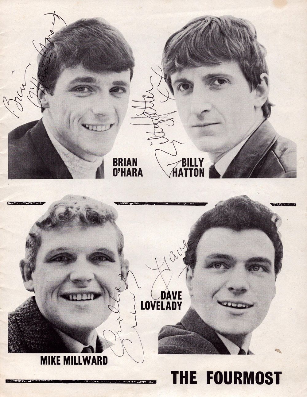 Lot 598: The Fourmost multi signed 10x7inch magazine photo page...