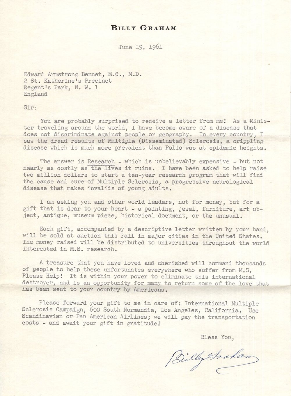 Lot 530: Billy Graham, evangelist and civil rights advocate, signed...