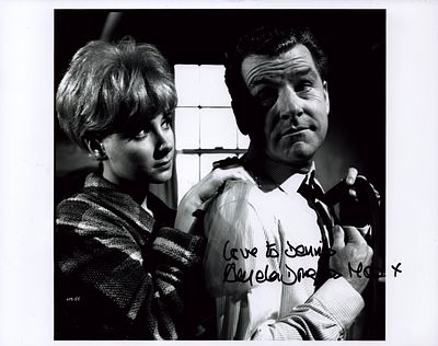 Angela Douglas signed 10x8inch black and white photo.