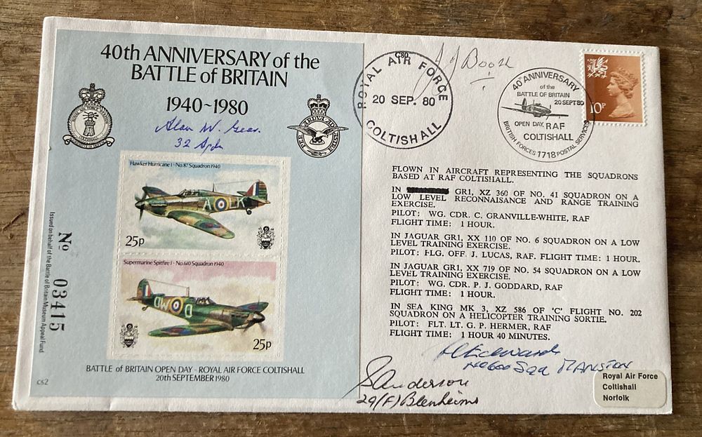 Lot 275: 4 BOB vets signed cover. RAF 40th anniv...