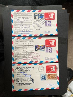 ASTP set of three flown launch recovery helicopter covers, partially signed. Good Condition Est.