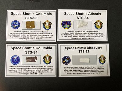 STS-82, 84, 93, 94 trading cards with flown insulation foil /each flight. Good Condition Est.
