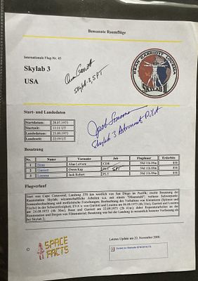 Jack Lousma, Owen Garriott hand signed Skylab 3 fact sheet. Jack Robert Lousma is an American 