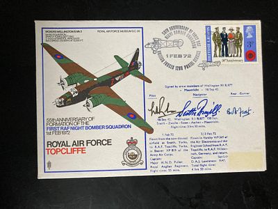 SC26d RAF Topcliffe Signed by 1942 Wellington Crew which was Shot Down. 1 Feb 72 BFPS 1280. 