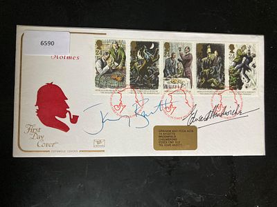 Sherlock Holmes Jeremy Brett and Edward Hardwick signed 1993 Cotswold Sherlock Holmes FDC. Rare 