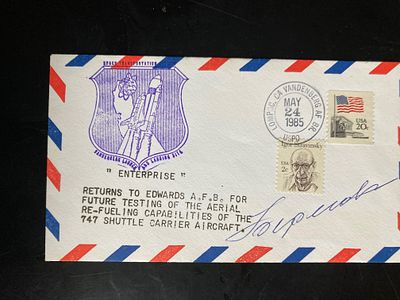 Cosmonaut Georgy Beregovoy signed Space Shuttle Enterprise FDC. Returns to Edwards AFB for 