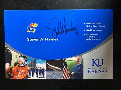 Astronaut Steven A Hawley signed 8x6inch colour University of Kansas promo photo. Space 