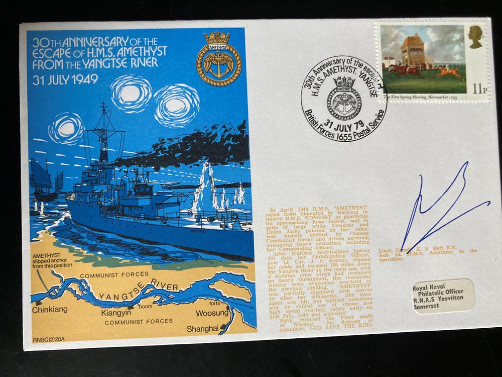 Lot 223: Lt Cdr Hett HMS Amethyst signed 30th ann...