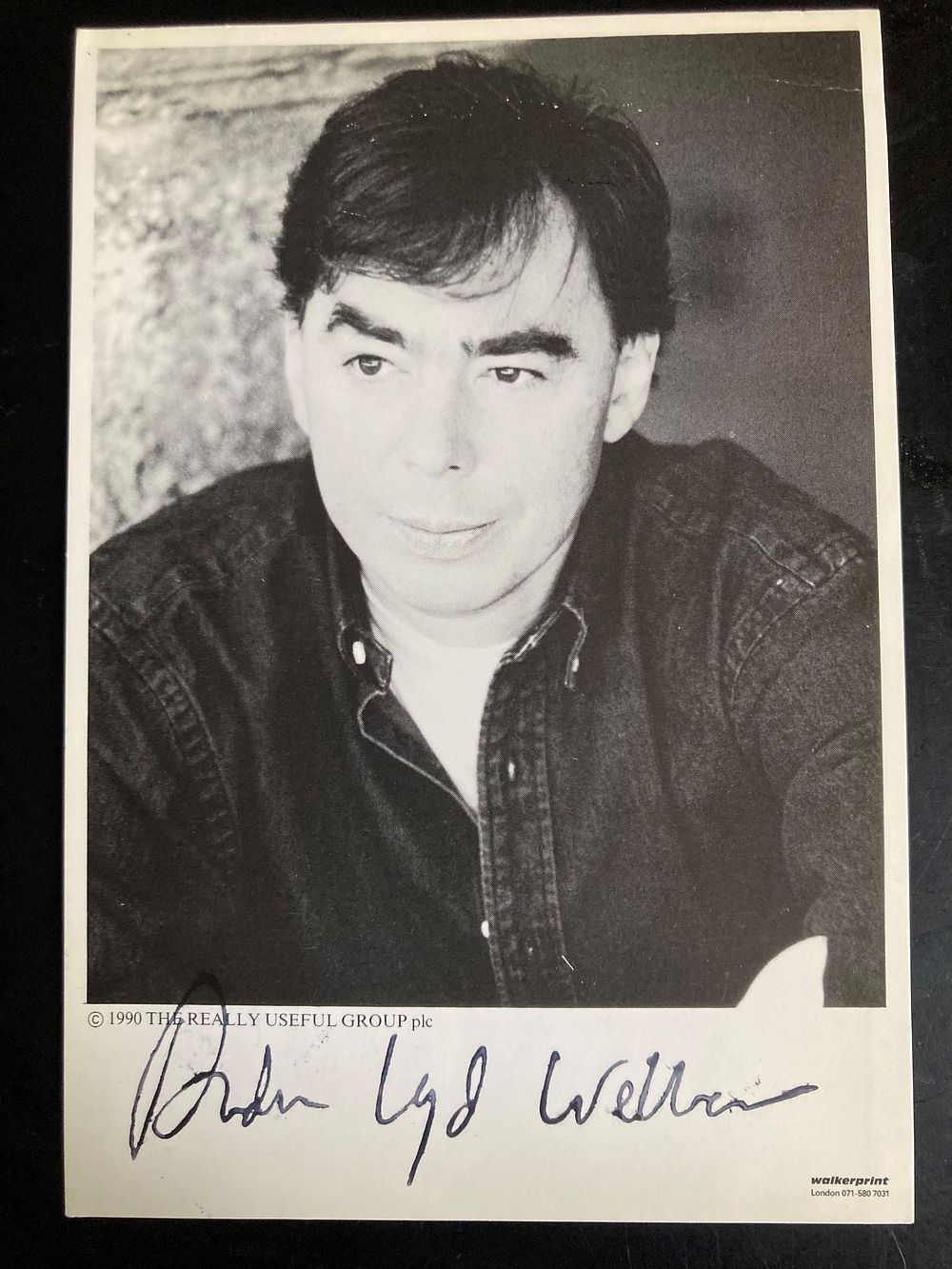 Lot 229: Rare Andrew Lloyd Webber signed 6x4 inch black...