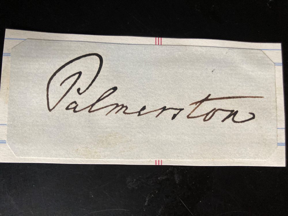 Lot 248: Lord Palmerston Prime Minister signed 4x2inch page cutting...