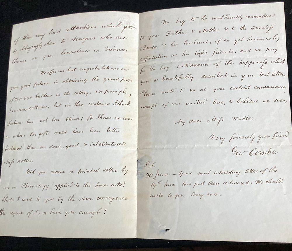 Lot 253: Edinburgh Phrenological Society George Combe signed handwritten letter...