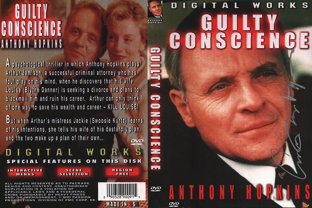 Lot 155: Anthony Hopkins signed Guilty Conscience DVD sleeve.
