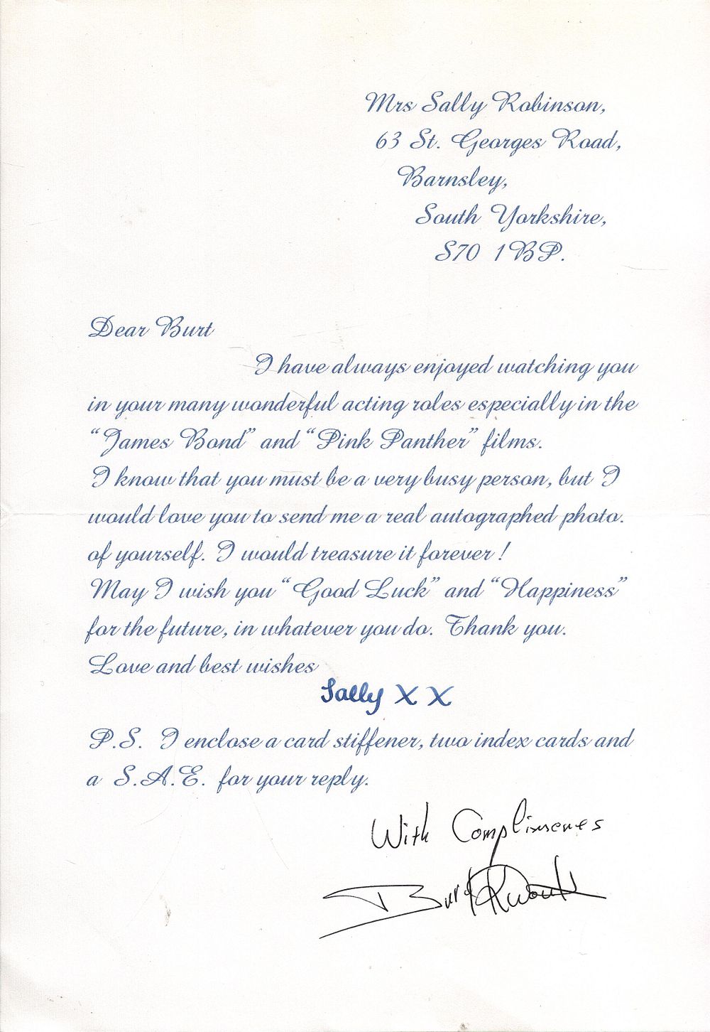 Lot 191: Burt Kwouk signed letter from fan signature could...