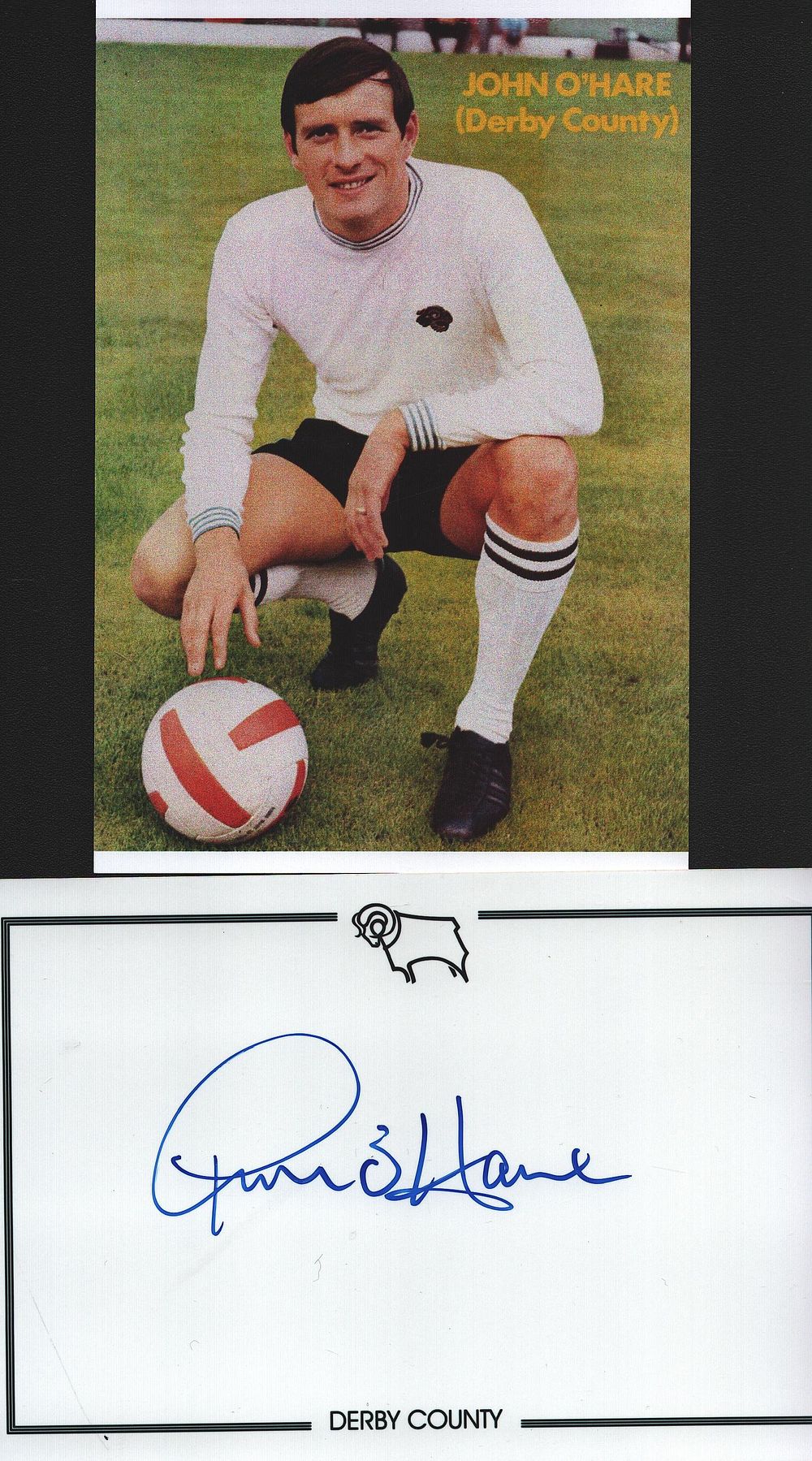 Lot 239: John O'Hare signed 6x4inch Derby County card with...