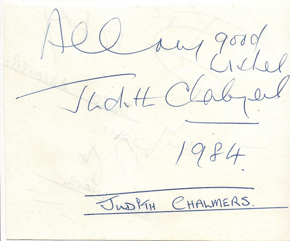 Lot 267: Judith Chalmers signed 6x5inch album page with colour...