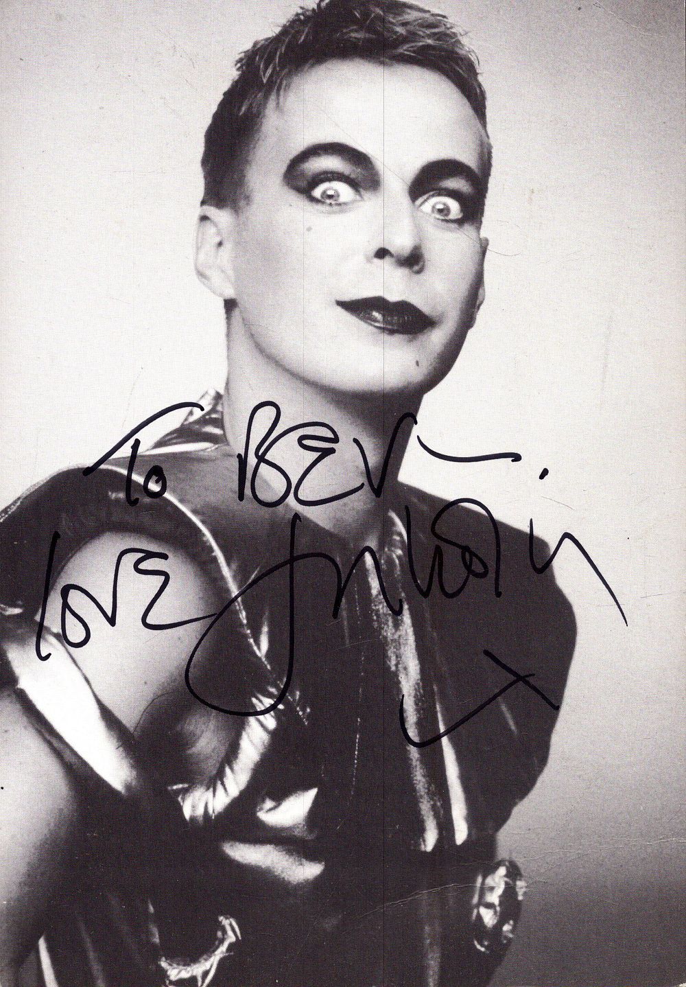 Lot 286: Julian Clary signed 7x5inch black and white photo.