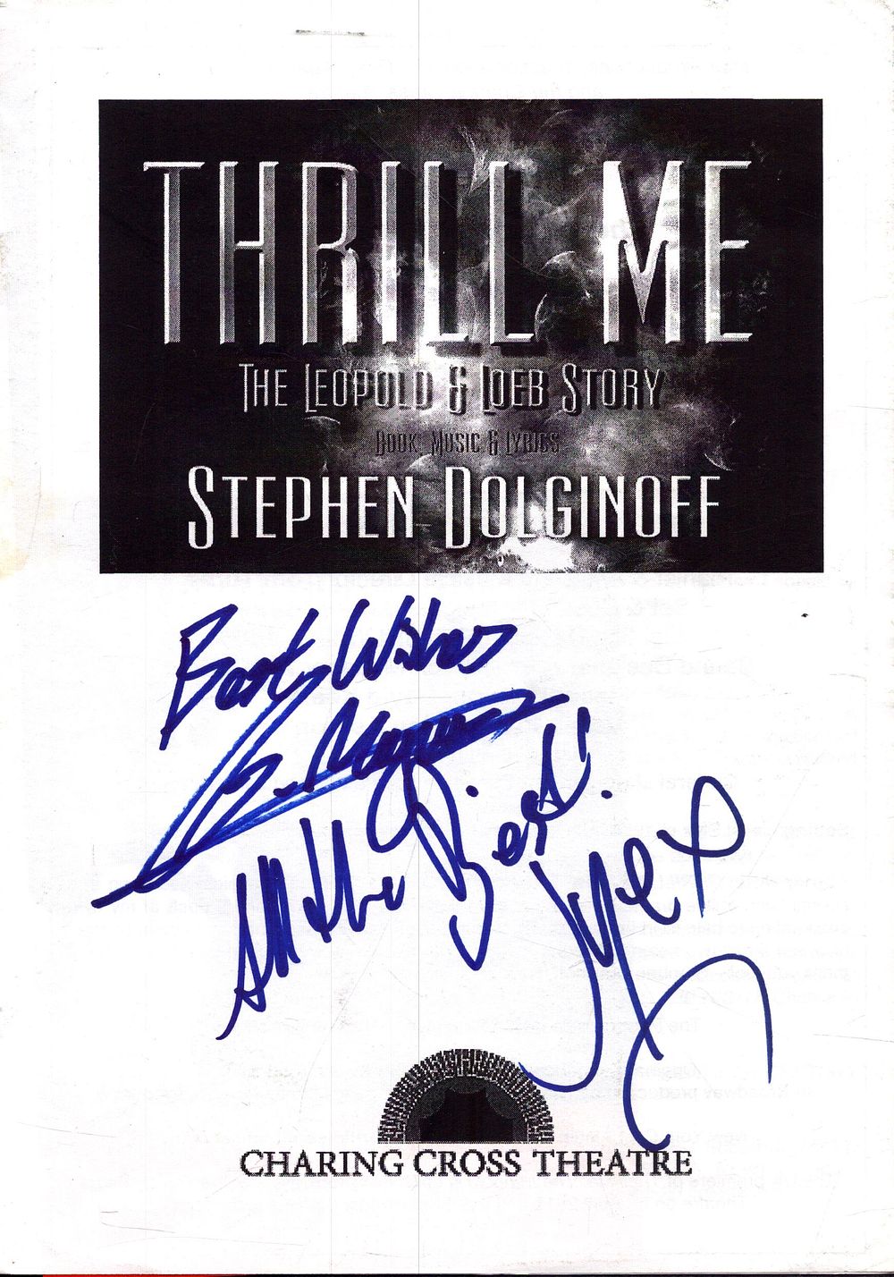 Lot 303: Jye Frasca signed Thrill Me Charing Cross Theatre...