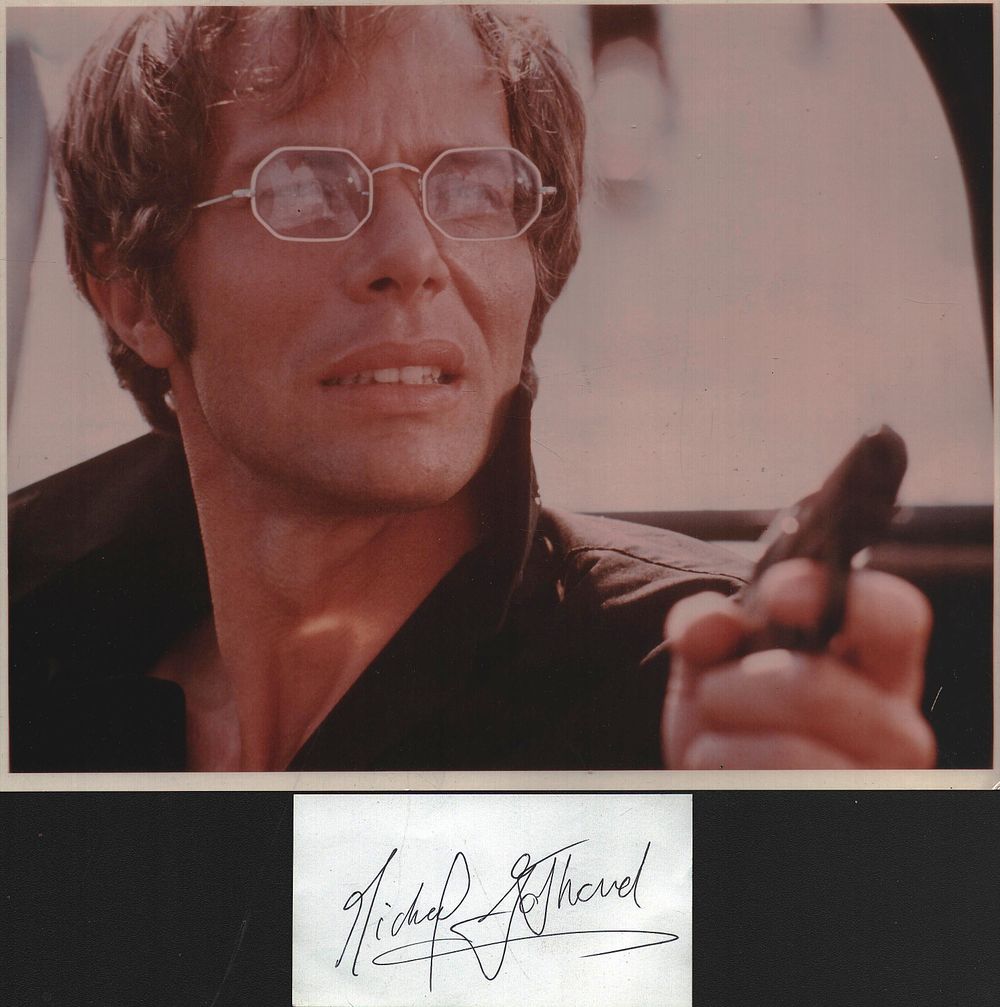 Lot 315: Michael Gothard signed 4x3inch white card with accompanying...