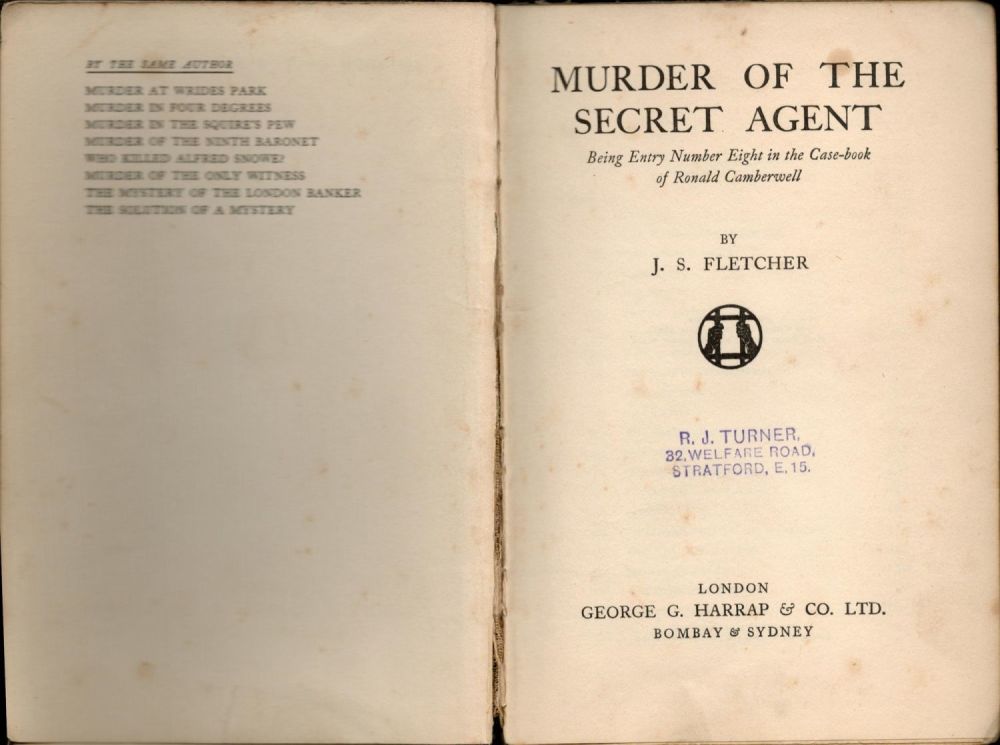 Lot 439: J. S. Fletcher Murder Of The Secret Agent...