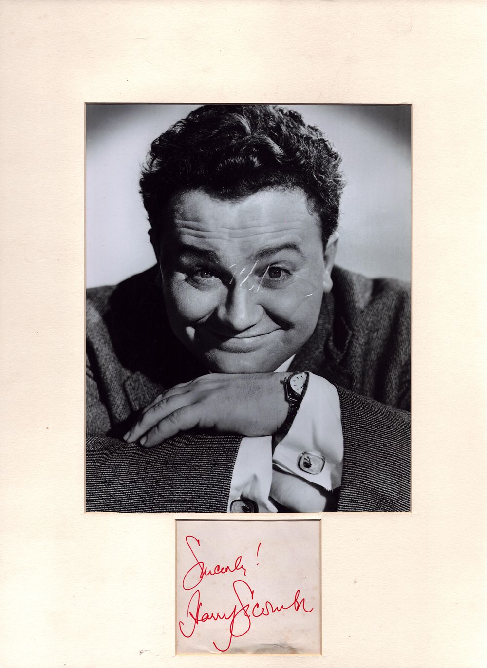 Lot 515: Harry Secombe signature piece with black and white...