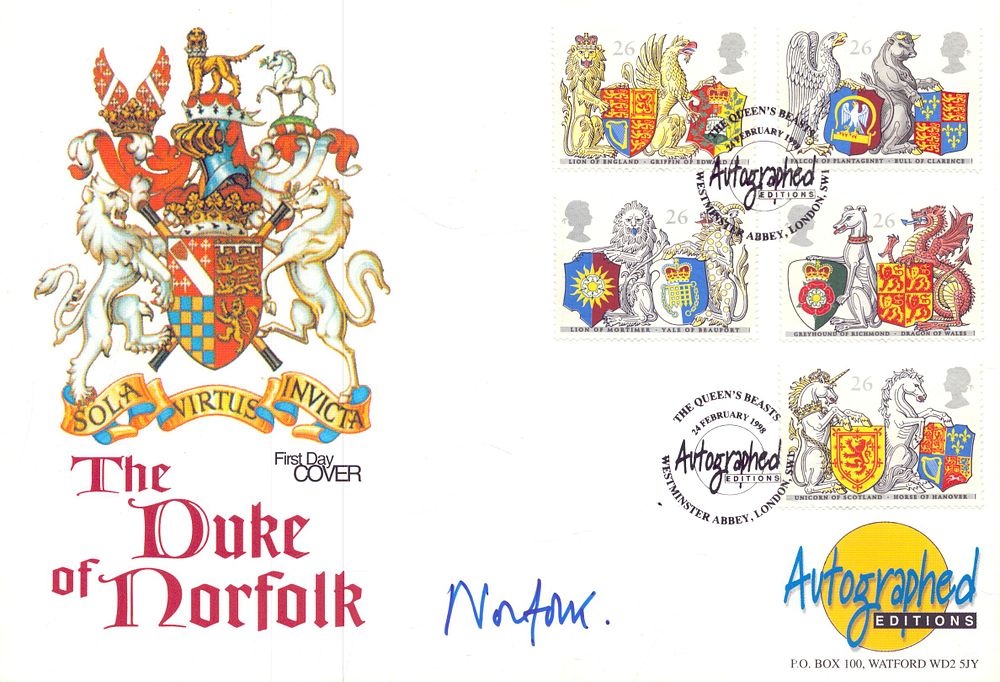 Lot 581: The Duke of Norfolk signed Autographed FDC, stamped...