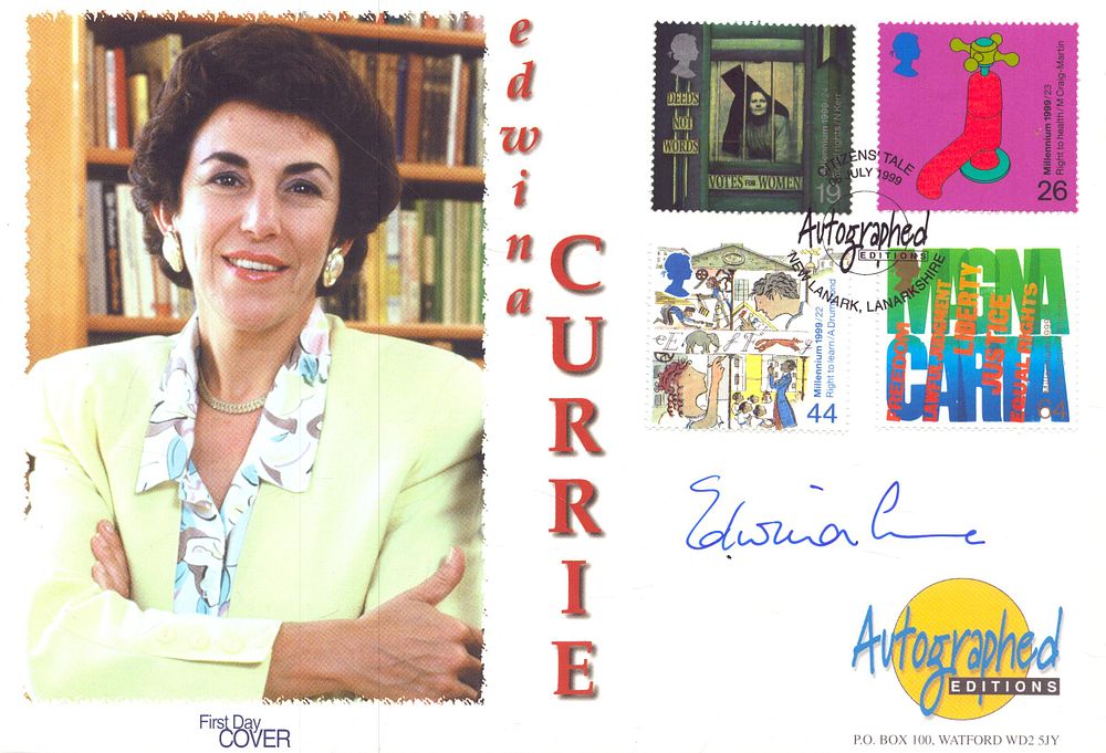 Lot 591: Edwina Currie signed Autographed FDC, stamped July 1999.