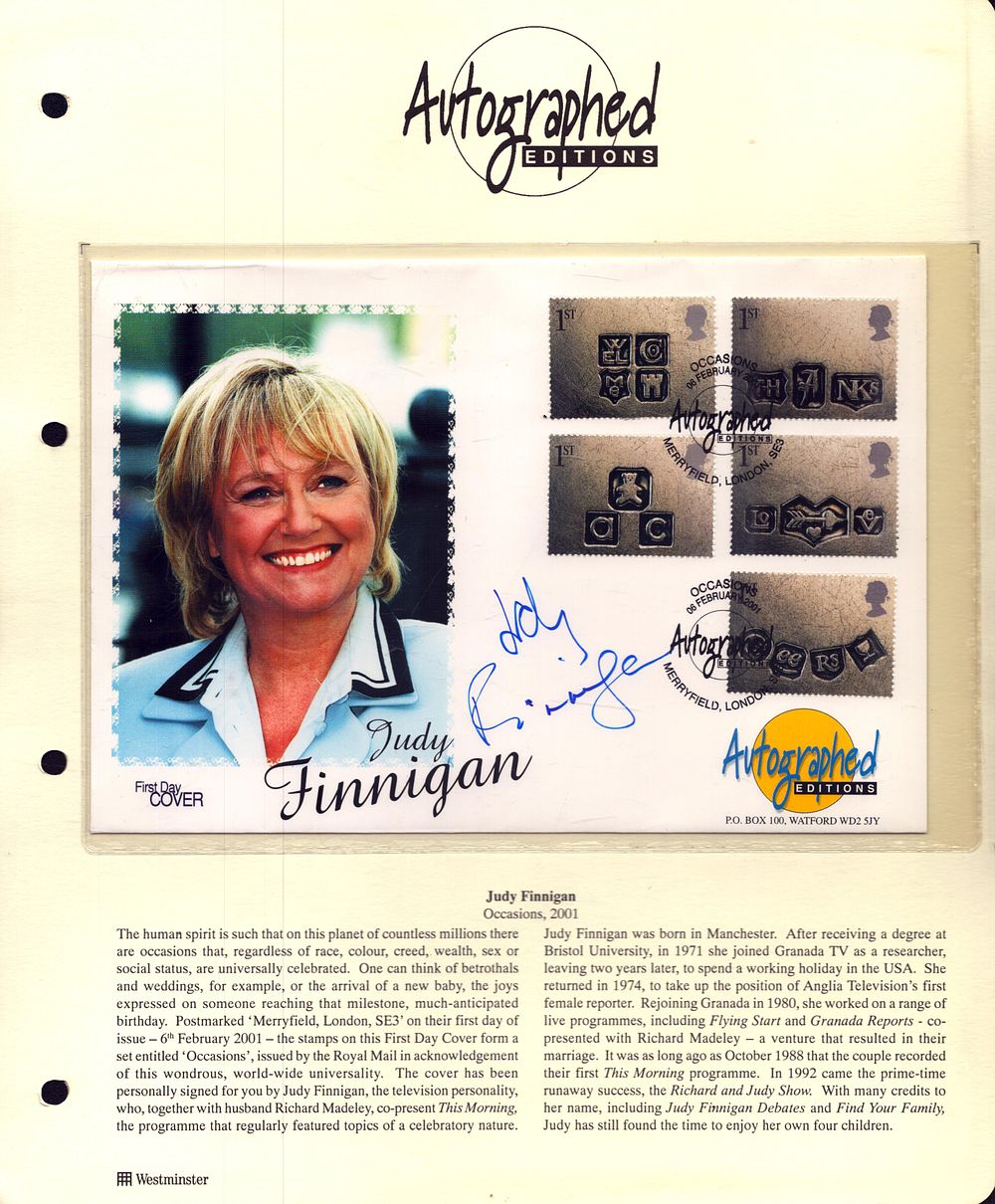 Lot 600: Judy Finnigan signed Autographed FDC, stamped Feb 2001.
