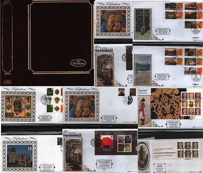 Benham FDC collection in red velvet folder, British Army Uniforms, Christmas stamps, The Battle 