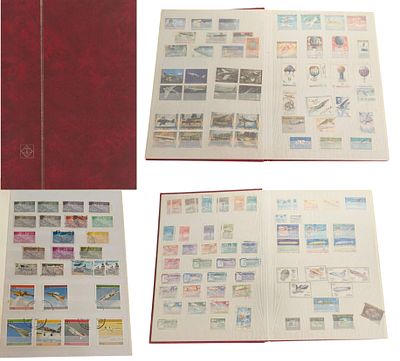 Stamp album Collection with aviation themed stamps from around the world with postmarks. Approx 