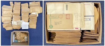 A Large Box of Loose Worldwide Stamps approx size of Box 11.5 inches Height, 12.5 inches Width 