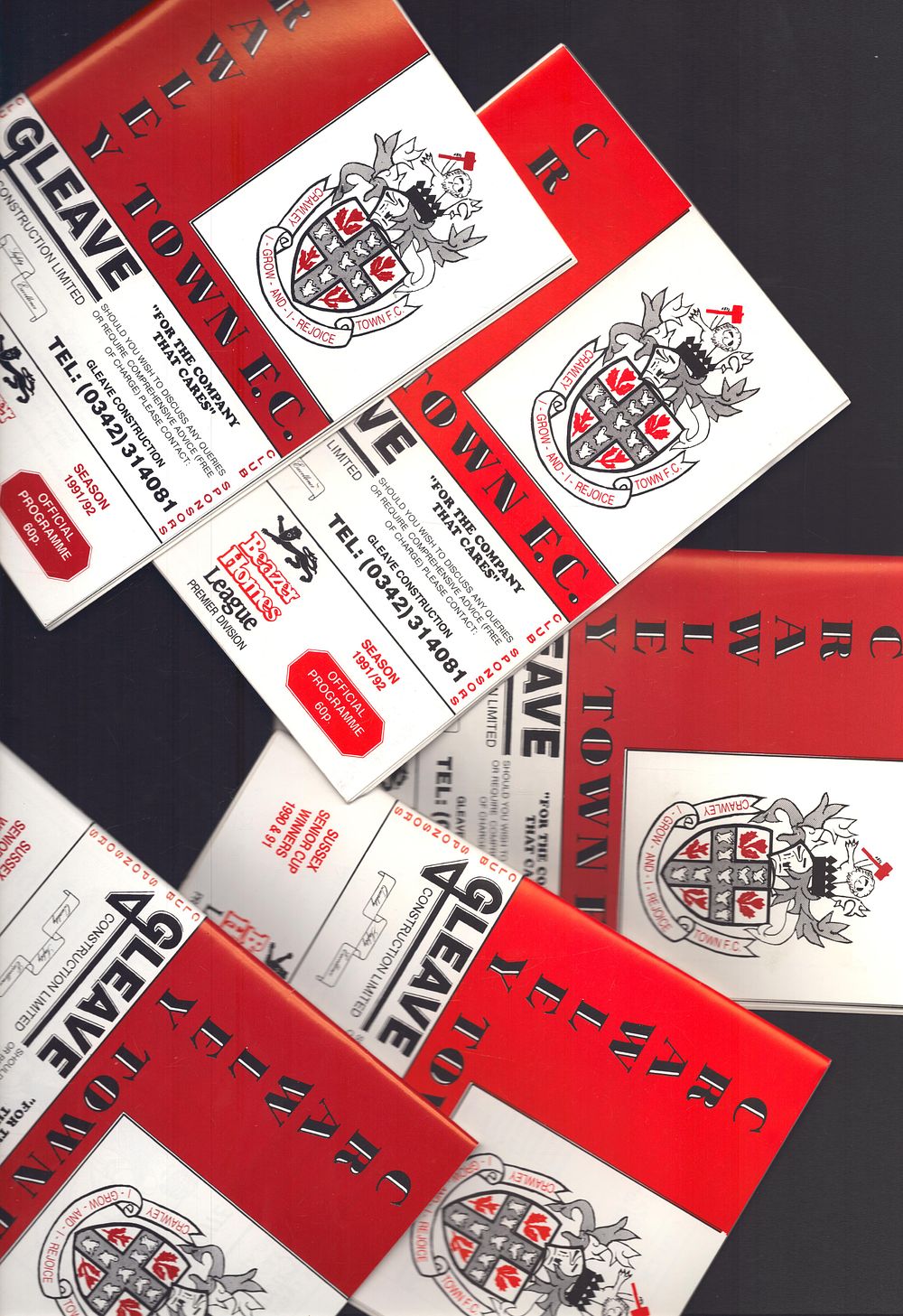 Lot 399: 5x Crawley Town official programme 1991/92, v Cambridge...